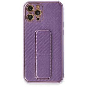 Newface iPhone 12 Pro Coco Karbon Standlı Kapak Mor Cep Telefonu Kılıfı