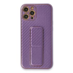 Newface iPhone 12 Pro Coco Karbon Standlı Kapak Mor Cep Telefonu Kılıfı