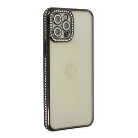 Newface iPhone 12 Pro Joke Taşlı Silikon - Siyah Kılıf