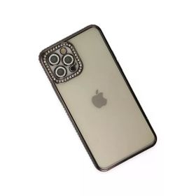 Newface iPhone 12 Pro Joke Taşlı Silikon - Siyah Kılıf