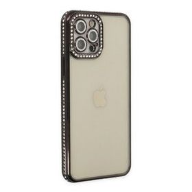 Newface iPhone 12 Pro Joke Taşlı Silikon - Siyah Kılıf