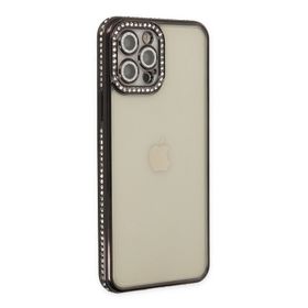 Newface iPhone 12 Pro Joke Taşlı Silikon - Siyah Kılıf