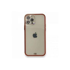 Newface iPhone 12 Pro Liva Taşlı Silikon Kırmızı Cep Telefonu Kılıfı