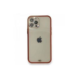 Newface iPhone 12 Pro Liva Taşlı Silikon Kırmızı Cep Telefonu Kılıfı