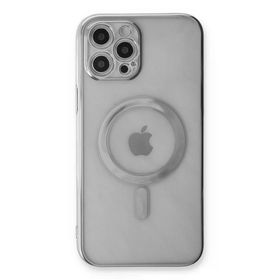 Newface iPhone 12 Pro Magneticsafe Lazer Silikon - Gümüş Kılıf