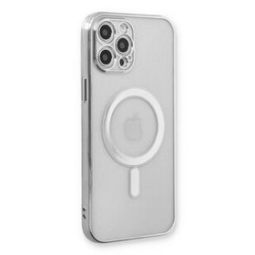 Newface iPhone 12 Pro Magneticsafe Lazer Silikon - Gümüş Kılıf