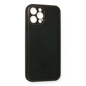 Newface iPhone 12 Pro Max Coco Deri Silikon Kapak Siyah Cep Telefonu Kılıfı
