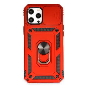 Newface iPhone 12 Pro Max Pars Lens Yüzüklü Silikon - Kırmızı Kılıf