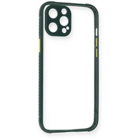 Newface iPhone 12 Pro Miami Şeffaf Silikon Koyu Yeşil Cep Telefonu Kılıfı