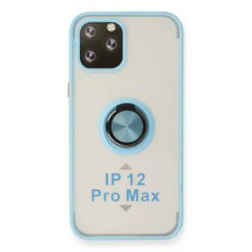 Newface iPhone 12 Pro Montreal Yüzüklü Silikon Kapak Buz Mavi Kılıf
