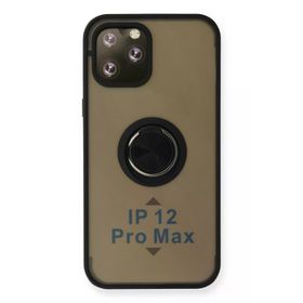 Newface iPhone 12 Pro Montreal Yüzüklü Silikon Kapak Siyah Kılıf