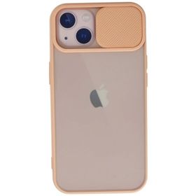 Newface iPhone 13 Palm Buzlu Kamera Sürgülü Silikon Pembe Cep Telefonu Kılıfı