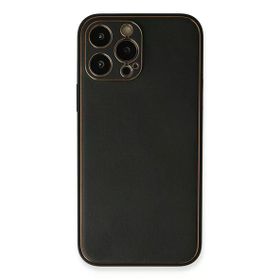 Newface iPhone 13 Pro Max Coco Deri Silikon Kapak Siyah Cep Telefonu Kılıfı