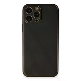 Newface iPhone 13 Pro Max Coco Deri Silikon Kapak Siyah Cep Telefonu Kılıfı