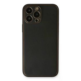 Newface iPhone 13 Pro Max Coco Deri Silikon Kapak Siyah Cep Telefonu Kılıfı