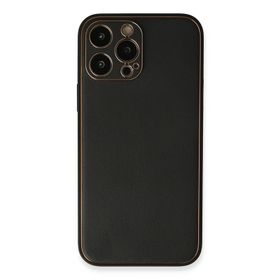 Newface iPhone 13 Pro Max Coco Deri Silikon Kapak Siyah Cep Telefonu Kılıfı
