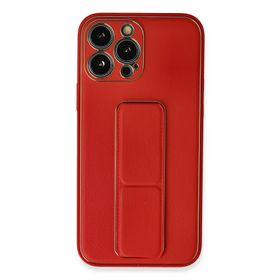 Newface iPhone 13 Pro Max Coco Deri Standlı Kapak Kırmızı Cep Telefonu Kılıfı
