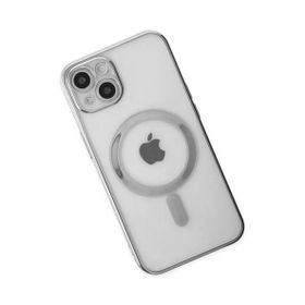 Newface iPhone 14 Plus Magneticsafe Lazer Silikon Gümüş Kılıf