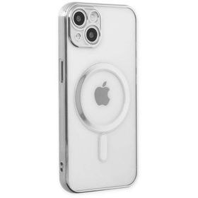 Newface iPhone 14 Plus Magneticsafe Lazer Silikon Gümüş Kılıf