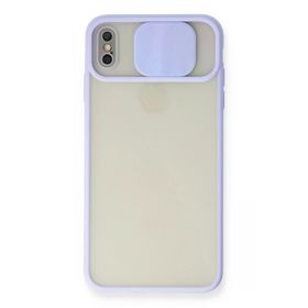 Newface iPhone X Palm Buzlu Kamera Sürgülü Silikon Lila Cep Telefonu Kılıfı