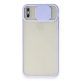 Newface iPhone X Palm Buzlu Kamera Sürgülü Silikon Lila Cep Telefonu Kılıfı