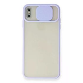 Newface iPhone X Palm Buzlu Kamera Sürgülü Silikon Lila Cep Telefonu Kılıfı