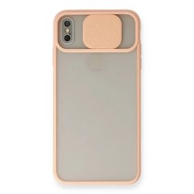 Newface iPhone X Palm Buzlu Kamera Sürgülü Silikon - Pembe Kılıf