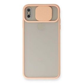 Newface iPhone X Palm Buzlu Kamera Sürgülü Silikon - Pembe Kılıf