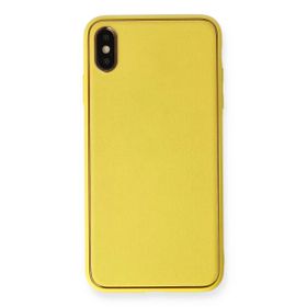 Newface iPhone XS Max Coco Deri Silikon Kapak Sarı Cep Telefonu Kılıfı