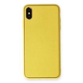 Newface iPhone XS Max Coco Deri Silikon Kapak Sarı Cep Telefonu Kılıfı