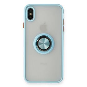 Newface iPhone XS Max Montreal Yüzüklü Silikon Kapak - Buz Mavi Kılıf