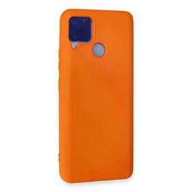 Newface Realme C15 Nano içi Kadife Silikon Turuncu Cep Telefonu Kılıfı