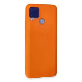 Newface Realme C15 Nano içi Kadife Silikon Turuncu Cep Telefonu Kılıfı