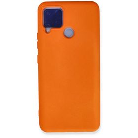 Newface Realme C15 Nano içi Kadife Silikon Turuncu Cep Telefonu Kılıfı