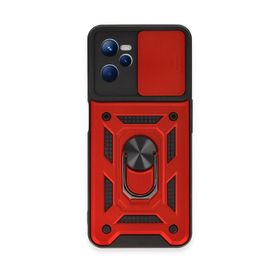 Newface Realme C35 Pars Lens Yüzüklü Silikon - Kırmızı Kılıf