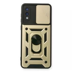 Newface Samsung Galaxy A02 Pars Lens Yüzüklü Silikon Gold Cep Telefonu Kılıfı
