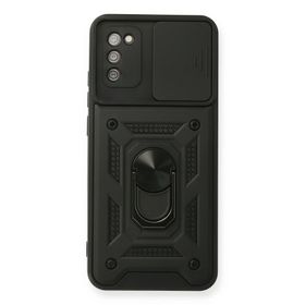 Newface Samsung Galaxy A02S Pars Lens Yüzüklü Silikon - Siyah Kılıf