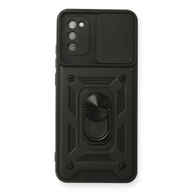 Newface Samsung Galaxy A02S Pars Lens Yüzüklü Silikon - Siyah Kılıf
