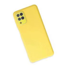 Newface Samsung Galaxy A22 Lansman Glass Kapak Sarı Cep Telefonu Kılıfı
