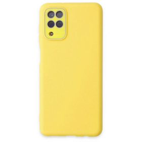 Newface Samsung Galaxy A22 Lansman Glass Kapak Sarı Cep Telefonu Kılıfı