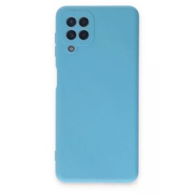 Newface Samsung Galaxy A22 Nano içi Kadife Silikon Mavi Cep Telefonu Kılıfı