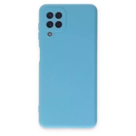 Newface Samsung Galaxy A22 Nano içi Kadife Silikon Mavi Cep Telefonu Kılıfı