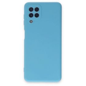 Newface Samsung Galaxy A22 Nano içi Kadife Silikon Mavi Cep Telefonu Kılıfı