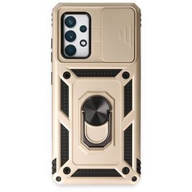 Newface Samsung Galaxy A72 Pars Lens Yüzüklü Silikon Gold Cep Telefonu Kılıfı