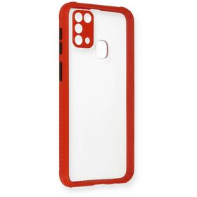 Newface Samsung Galaxy M31 Miami Şeffaf Silikon Kırmızı Cep Telefonu Kılıfı