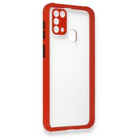 Newface Samsung Galaxy M31 Miami Şeffaf Silikon Kırmızı Cep Telefonu Kılıfı