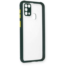 Newface Samsung Galaxy M31 Miami Şeffaf Silikon Koyu Yeşil Cep Telefonu Kılıfı