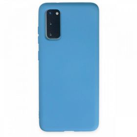 Newface Samsung Galaxy S20 Nano İçi Kadife Silikon Mavi Cep Telefonu Kılıfı
