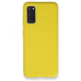Newface Samsung Galaxy S20 Nano İçi Kadife Silikon Sarı Cep Telefonu Kılıfı