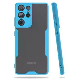 Newface Samsung Galaxy S21 Ultra Platin Silikon Mavi Cep Telefonu Kılıfı
